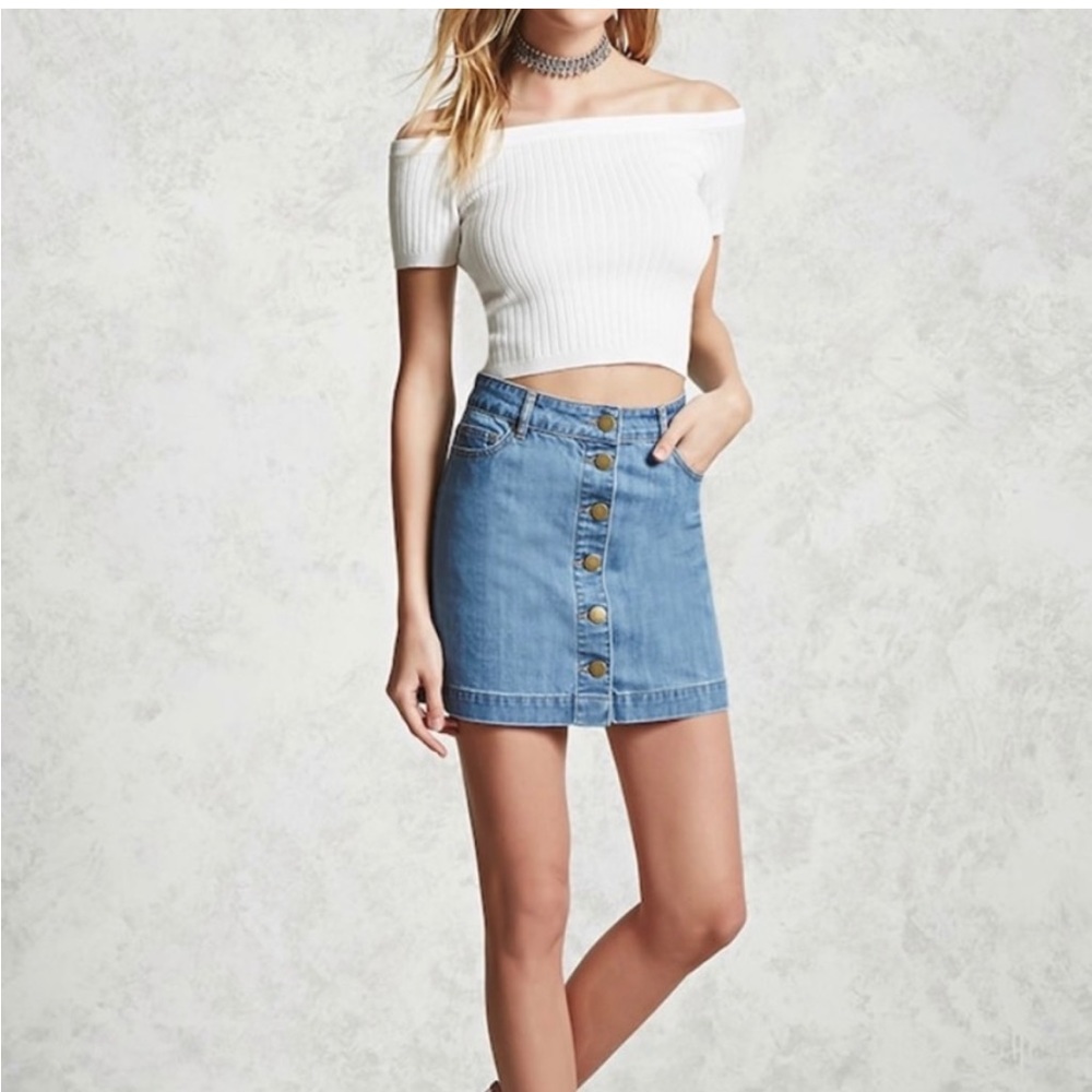 Denim button down mini skirt